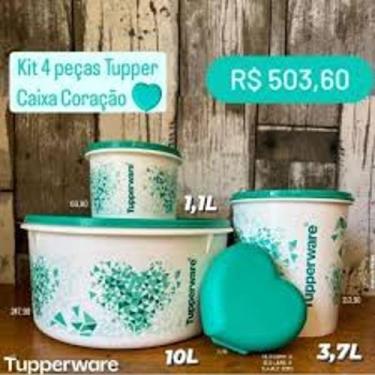 Imagem de Tupperware potes decorados com coração, kit 4 peças Coração 