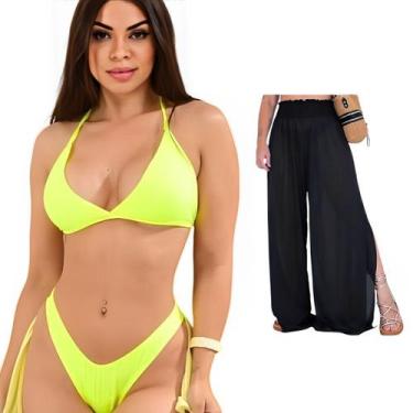 Imagem de Biquini + Saída De Praia Calça Tule Moda Praia Kit Conjunto - LOOK DRE
