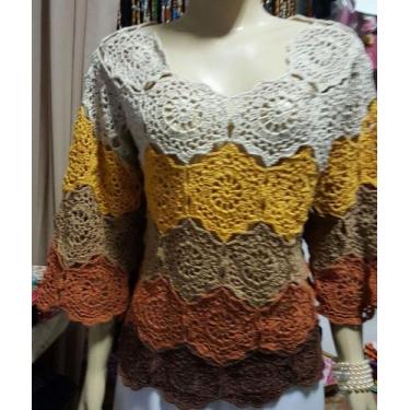 Imagem de Blusa de croche - ARTES SIL, Amarelo com laranja