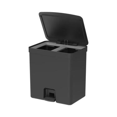 Imagem de Lixeira com Pedal Trium 30L Plástico Duplo Compartimento para Cozinha Preto Ou