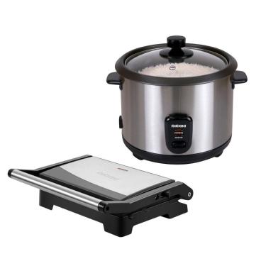 Imagem de Kit Panela de Arroz 1,5L Midi e Grill Essencial Antiaderente Preto Inox 500W 1000W 220V Itatiaia