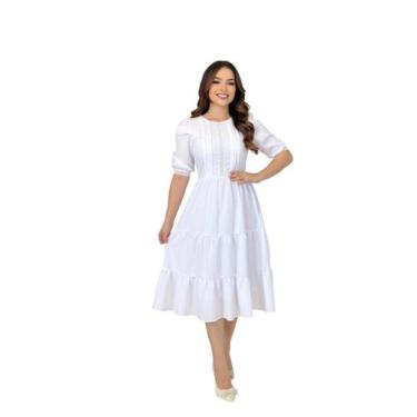 Imagem de Vestido Feminino Social Midi Evangélico - Zampa, Branco, M