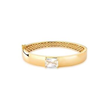 Imagem de Bracelete Liso com Pedra Retangular Central Banhado a Ouro - Joia Eleg