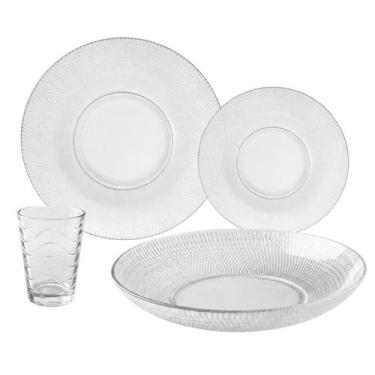 Imagem de Aparelho Jantar Maça Vidro Transparente 16 Peças Copo Pratos - CLICK H