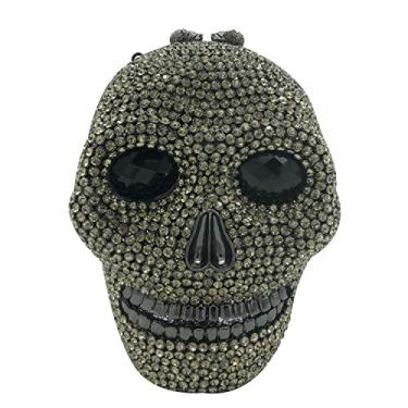 Imagem de Cinza crânio cabeça feminina cristal sacos de noite festa strass bolsas
