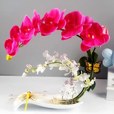 Imagem de YUANXIN Decorações de flores artificiais de Phalaenopsis, decoração de casa, flores secas, flores de seda, rosa floral (vermelho)
