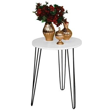 Imagem de Mesa de Apoio e Lateral Canto Redonda MDF 35cm Pé de Ferro Metal Hairpin Cor: Tampo Branco Pé Preto
