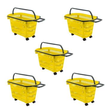 Imagem de Cesto de Compras D300 Dellaplast 30l Com Rodas Amarelo Kit 5