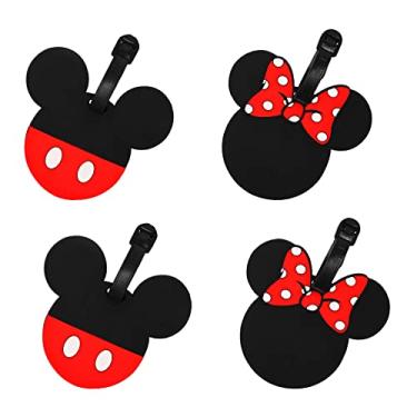 Imagem de Disney Etiquetas de bagagem de PVC Mickey Mouse e Minnie Mouse Conjunto de 4 peças - Etiquetas de mala e etiquetas de viagem Mickey e Minnie - Etiqueta de bagagem Disney