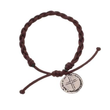 Imagem de Pulseira Medalha das Duas Cruzes Trançada Unissex