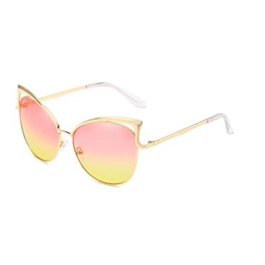 Imagem de Óculos de sol retro olho de gato para mulheres homens moda design oco vintage óculos de sol lente espelho feminino masculino masculino uv400, ouro rosa amarelo, uv400
