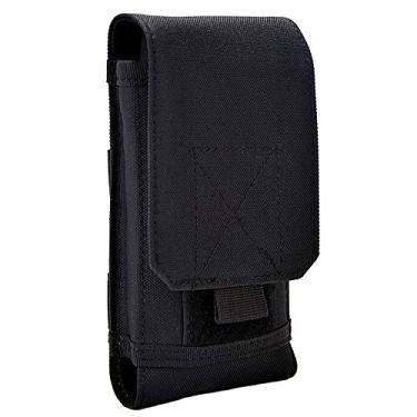 Imagem de Coldre de cintura militar tático MOLLE para ambientes externos - Bolsa de nylon preta para smartphone com cinto de gancho - Coldre para celular com capa fina