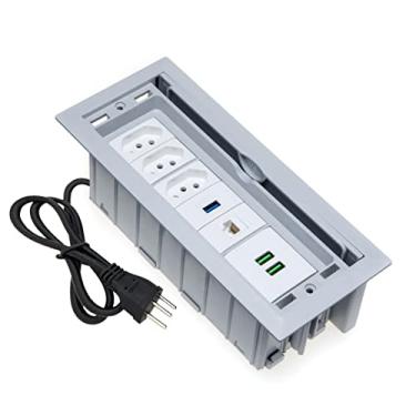 Imagem de Caixa De Tomada 7 Blocos 3 Tom 10A 1 USB Dados 1 RJ-45 2 USB COR:CINZA