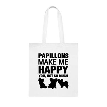 Imagem de Papillons Make Me Happy, presente para cachorro Papillons, aniversário de cachorro Papillons bolsa de ombro para cachorro Papillons, bolsa reutilizável para cães Papillons, Branco