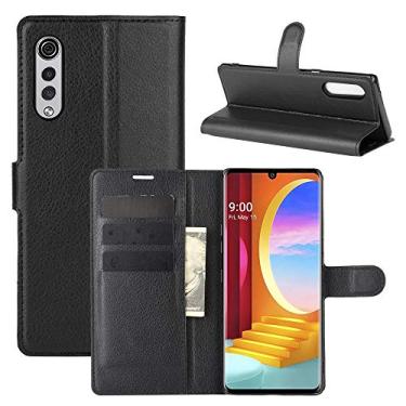 Imagem de HONGYAN Capa de telefone Para LG Velvet Litchi Texture Capa de proteção horizontal com suporte e slots de cartão e carteira Capa protetora