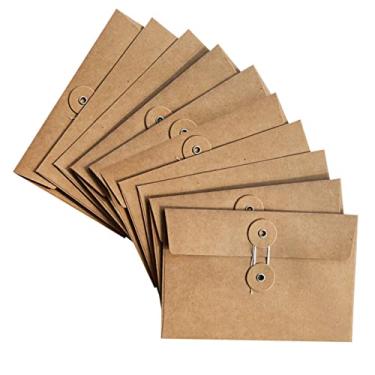 Imagem de EORTA 10 peças envelope de papel kraft vintage bolsos com fecho de botão e corda para convites de contas de cartão postal de correio, marrom, 16 x 11 cm