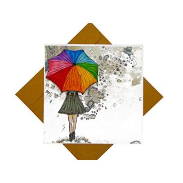 Imagem de Cartão de felicitações menina com guarda-chuva Quilling - Arte exclusiva dedicada à mão/coração. Design cartão de felicitações para todas as ocasiões por GREENHANDSHAKE
