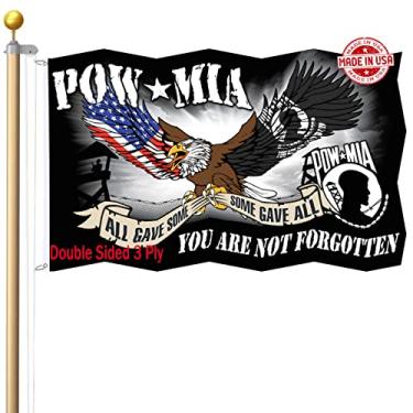 Imagem de Pow Mia Eagle Flag 3x5 Outdoor Double Sided 3 Ply-Made In USA-Pow Flag Durable Polyester Double Stitched Clear Pattern Vivid Colors Comes with 2 Brass Grommets for Indoor Outdoor Office Company Boat