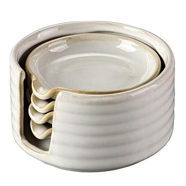 Imagem de Pratos de soja de cerâmica S/4 com suporte, conjunto de pratos para molho doméstico, acompanhamentos para cozinha, liucom, esmalte reativo