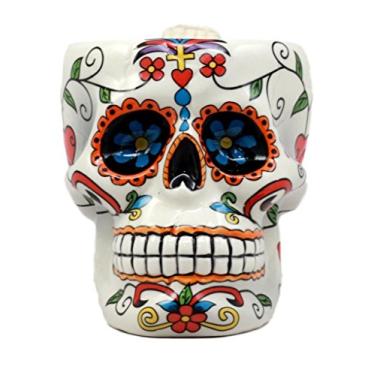 Imagem de Caneca de café para copo de cerâmica White Tribal Day of The Dead Crucifix Rosario Sugar Skull Drink