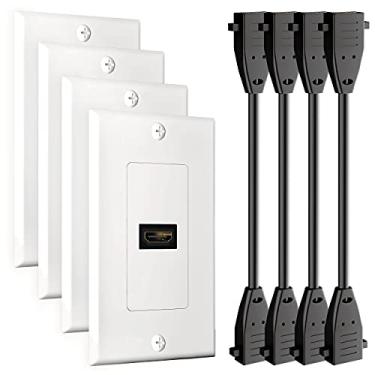 Imagem de GearIT Pacote com 4, saída de placa de parede HDMI com 1 porta, entrada única para tomada de parede, placa de parede, conector HDMI, inserção HDMI, placa frontal, placa de montagem na parede branca, pacote com 4