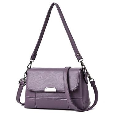 Imagem de Bolsas transversais moda casual com aba para mulheres bolsa de couro macio sob a axila média simples bolsas de ombro, Roxa