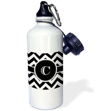 Imagem de 3dRose Garrafa de água esportiva "monograma chevron inicial F" preta e branca, 600 ml, branca