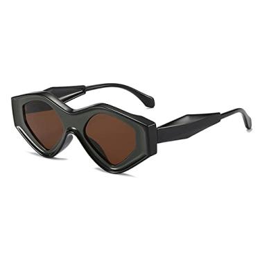 Imagem de Óculos de sol vintage patchwork triângulo olho de gato para mulheres moda gradiente grosso óculos de sol femininos, chá preto, tamanho único