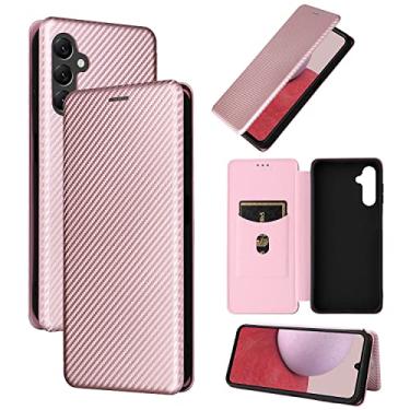 Imagem de Capas de telefone de fibra de carbono de luxo Samsung Galaxy A14 5G capa de couro porta-cartões de visita clipe de carteira à prova de choque capa de telefone Samsung A14 5G capas (ouro rosa, Samsung A14 5G)