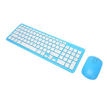 Imagem de Teclado Mouse Combo, 2.4G Mouse Sem Fio Teclado ABS Material 10 Metros Transmissão 96 Teclas Tapete antiderrapante para computador para jogos Azul