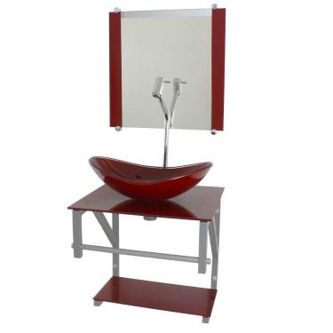 Imagem de Gabinete De Vidro Para Banheiro 40cm Ac Slim Full Com Espelho Cor: vermelho Cereja c/ Cuba Oval