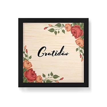 Imagem de Arte Maníacos Quadro Decorativo em Madeira Gratidão Flores Fundo Branco - 30x30cm (Moldura caixa em laca preta)