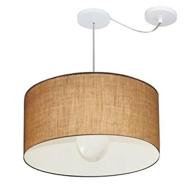 Imagem de Lustre Pendente com Desvio de Centro Cúpula Tecido 55x25 cm, Vivare Iluminação, Pendente4232 LP, Palha, Médio