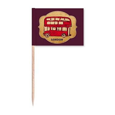 Imagem de Carimbo de guarda-chuva de Londres do Reino Unido com bandeiras de palito de dente de ônibus vermelho, enfeite de festa