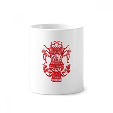 Imagem de Lanterna chinesa vermelha com padrão de lótus e suporte para caneta de escova de dentes Caneca de cerâmica