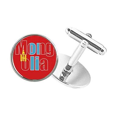Imagem de DIYthinker Abotoaduras de botão redondo com nome da bandeira da Mongólia