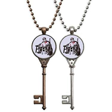 Imagem de OFFbb-USA Colar de chave de propaganda de educação vermelha chinesa com pingente para decoração de casais