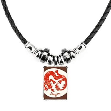Imagem de DIYthinker Colar vermelho Year of Dragon Animal do Zodíaco da China Joias Torque Pingente de corda de couro