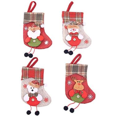 Imagem de meias de renas tradicionais de Papai Noel e boneco de neve, enfeite de árvore de natal, decoração de mantel