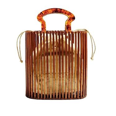Imagem de Bolsa feminina moderna de bambu com alça de acrílico, bolsa clutch de verão e praia, Marrom, One Size