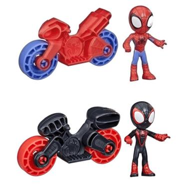 Imagem de Kit Bonecos Spidey Homem Aranha e Miles Morales com Moto