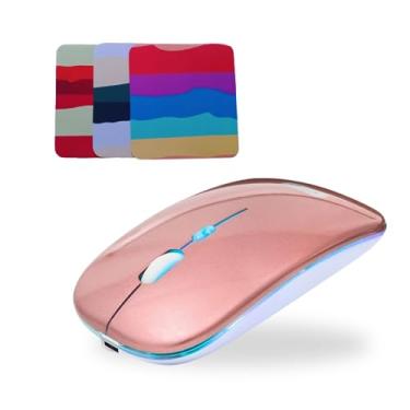 Imagem de Mouse Sem Fio + Mouse Pad 22 * 20cm Mouse Recarregável RGB, Mouse Silencioso Ergonômico 2,4GHz Mouse Óptico Portátil Com Receptor USB DPI 800 1200 1600 Ajustáveis Para Notebook, PC, Computador (Rosa)