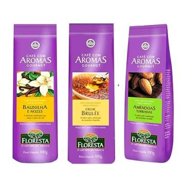 Imagem de Kit 3 Cafés Floresta Gourmet 1 Amêndoas 1 Baunilha 1 Creme Brulee em pó - 100g cada