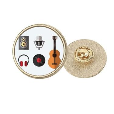 Imagem de Fone de ouvido de guitarra cd microph padrão musical redondo metal dourado broche clipe, Medium, não aplicar
