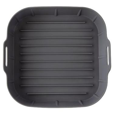 Imagem de Forma de Silicone Para Airfryer Forno Quadrada Com Alça19x19cm Reutilizável Para Fritadeira Elétrica, Cinza