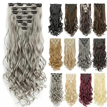 Imagem de IMISSU 7 peças/conjunto de grampo longo encaracolado em extensões de cabelo 16 grampos de extensão de cabelo de cabeça inteira peruca (Cinza)