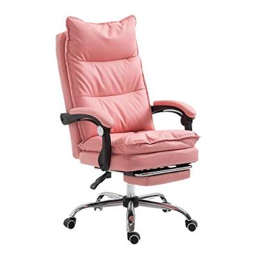 Imagem de Cadeira Boss, cadeira giratória com encosto alto, mesa de trabalho, cadeira de computador com apoio para os pés, ergonômica, couro PU, cadeira de escritório executivo (cor: rosa) Anniversary