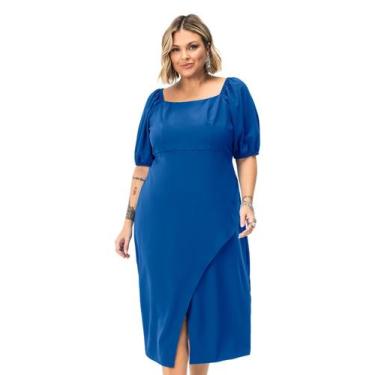 Imagem de Vestido Midi Plus Size Em Crepe Secret Glam Azul