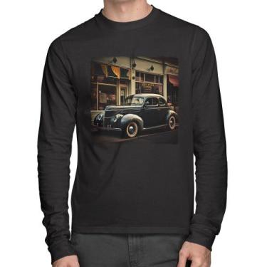Imagem de Camiseta Algodão Carro Clássico Na Cidade Manga Longa - Foca Na Moda