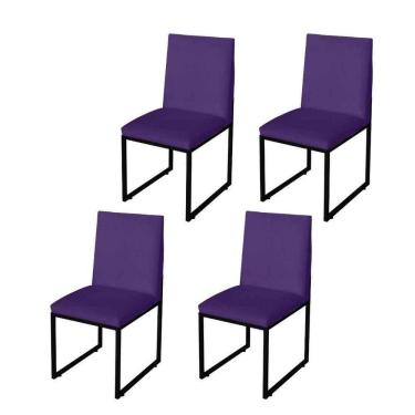 Imagem de Kit 4 Cadeira Para Sala De Jantar Trendy Base Metálica Preto Suede Roxo